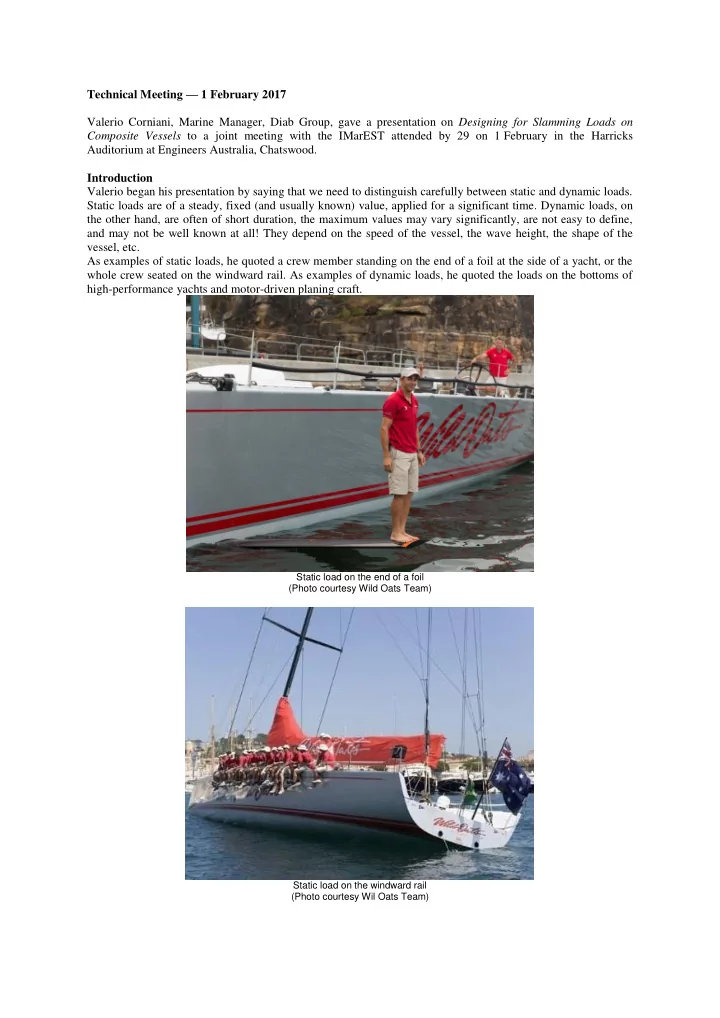 technical meeting 1 february 2017 valerio corniani marine