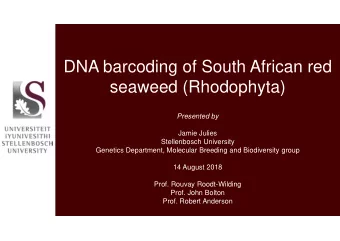 DNA barcoding of South African red  seaweed (Rhodophyta)  Presented by  Jamie Julies  Stellenbosch
