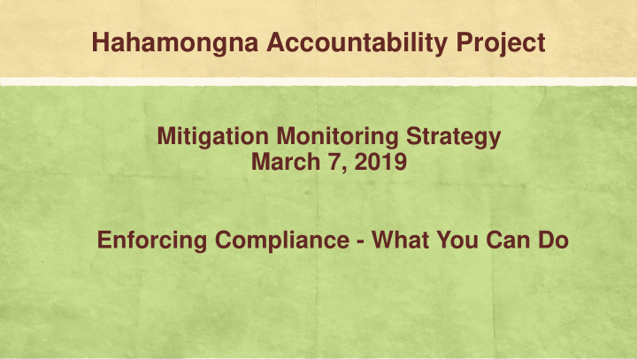 hahamongna accountability project