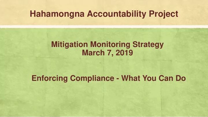 hahamongna accountability project