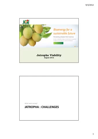 JATROPHA : CHALLENGES  1  9/3/2012  Jatropha  a right choice but wrong beginning  One of the
