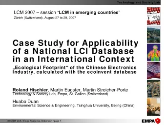 Case Study for Applicability  of a National LCI Database  in an International Context