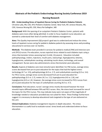 Abstracts of the Pediatric Endocrinology Nursing Society Conference 2019  Nursing Research  001 -