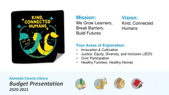 Budget Presentation  2020-2021  ALAMEDA COUNTY LIBRARY SERVES APPROXIMATELY  589,666  residents