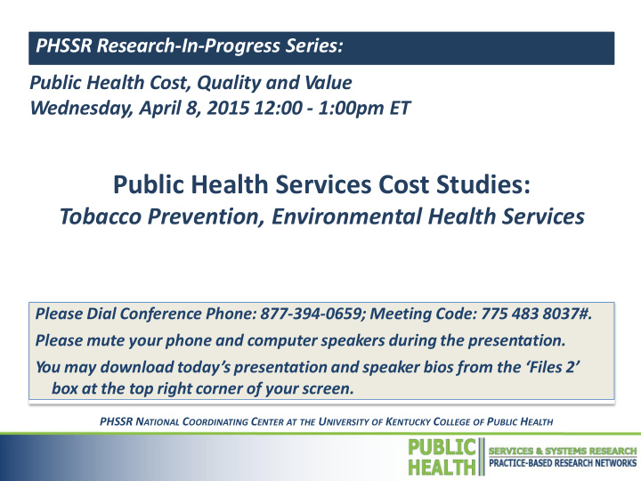 public health services cost studies