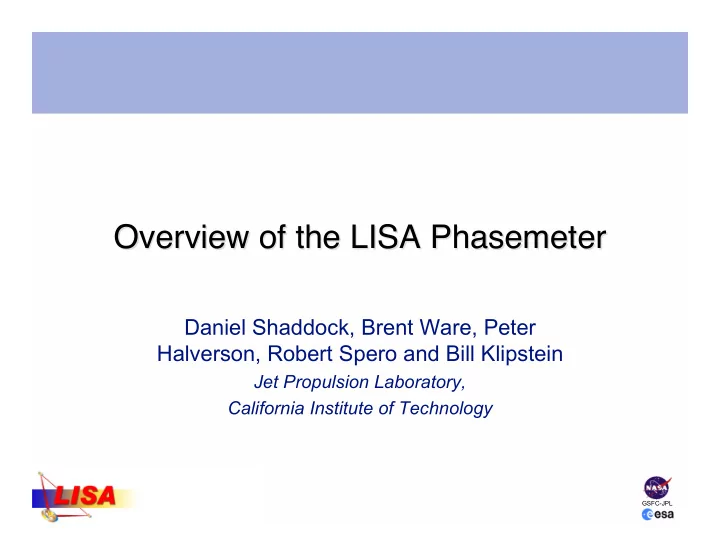 overview of the lisa phasemeter overview of the lisa