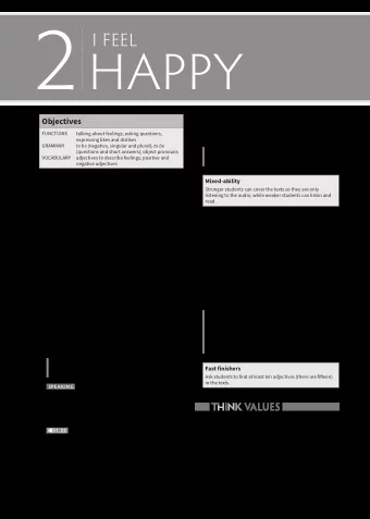 2  I FEEL  HAPPY  Objectives  words that support their answers. Students work  individually to