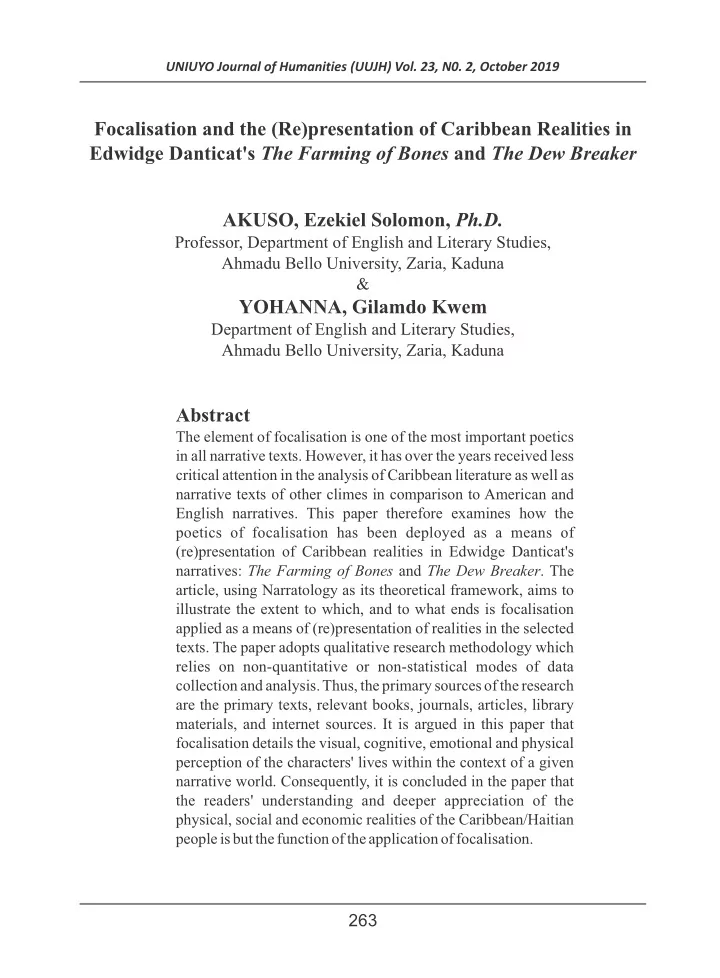 focalisation and the re presentation of caribbean