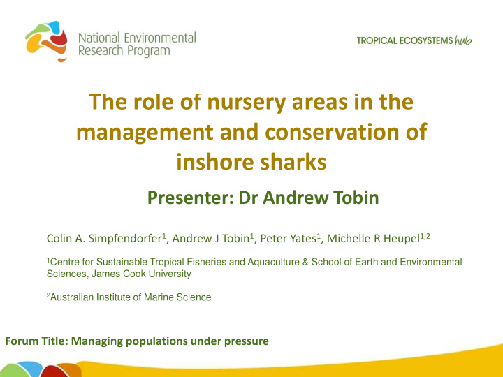 the role of nursery areas in the management and