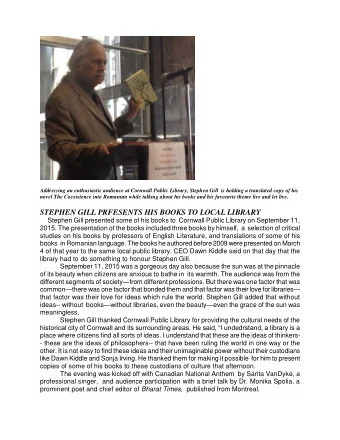 STEPHEN GILL PRFESENTS HIS BOOKS TO LOCAL LIBRARY  Stephen Gill presented some of his books to