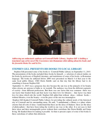 STEPHEN GILL PRFESENTS HIS BOOKS TO LOCAL LIBRARY  Stephen Gill presented some of his books to