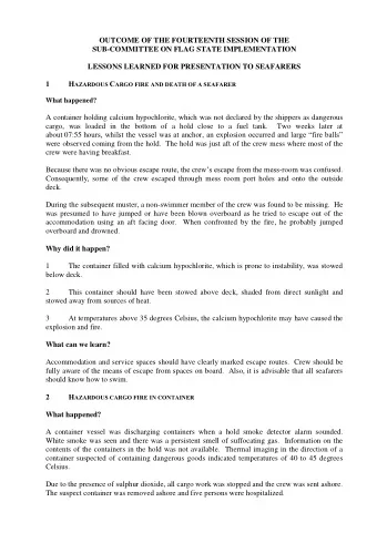 OUTCOME OF THE FOURTEENTH SESSION OF THE  SUB-COMMITTEE ON FLAG STATE IMPLEMENTATION  LESSONS