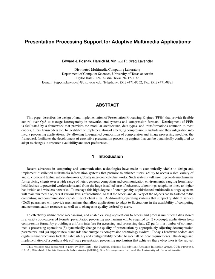 presentation processing support for adaptive multimedia