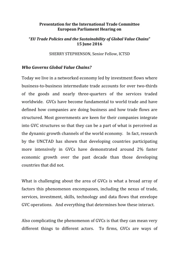 who governs global value chains today we live in a