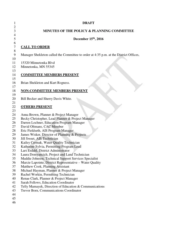 1 draft 2 3 minutes of the policy planning committee 4