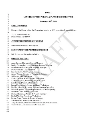 1  DRAFT  2  3  MINUTES OF THE POLICY &amp; PLANNING COMMITTEE  4 December 15 th , 2016  5  6  7