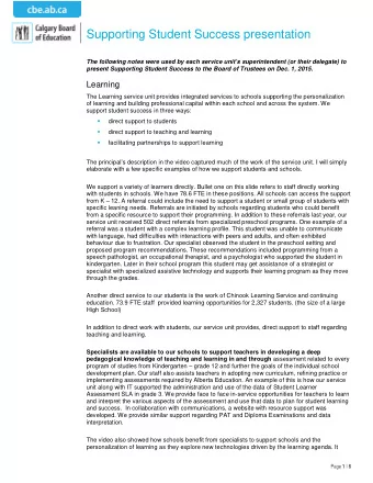 Supporting Student Success presentation  The following notes were used by each service units