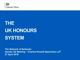 SYSTEM  The Network of Networks Gender Q2 Meeting  Charles Russell Speechlys LLP 27 April 2016