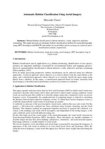 Automatic Habitat Classification Using Aerial Imagery Mercedes Torres 1 1 Horizon Doctoral Training