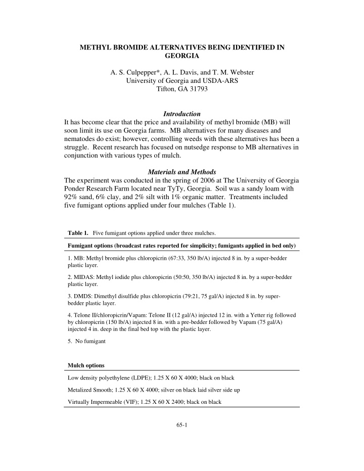 methyl bromide alternatives being identified in georgia a