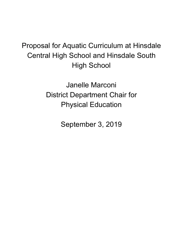 proposal for aquatic curriculum at hinsdale central high