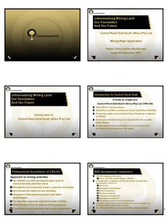 1  5  6  Purpose &amp; Outline  Johannesburg Mining Land:  Our Foundation  Provide:  an insight