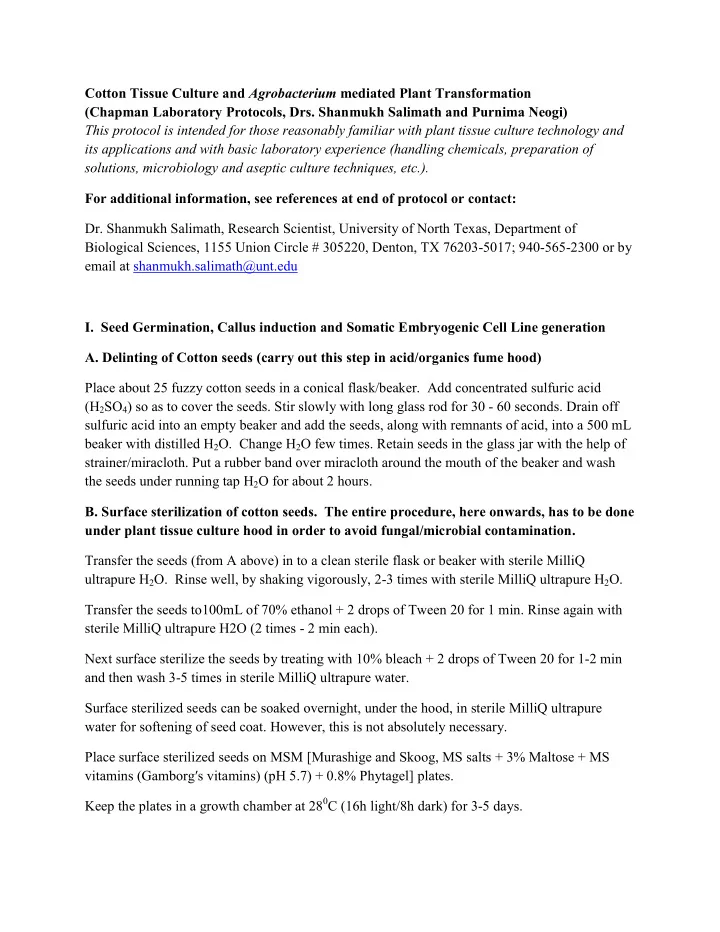 cotton tissue culture and agrobacterium mediated plant
