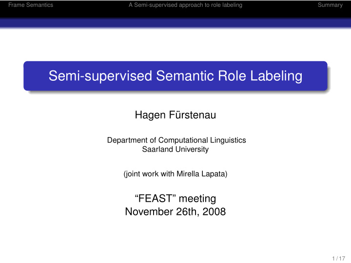 semi supervised semantic role labeling