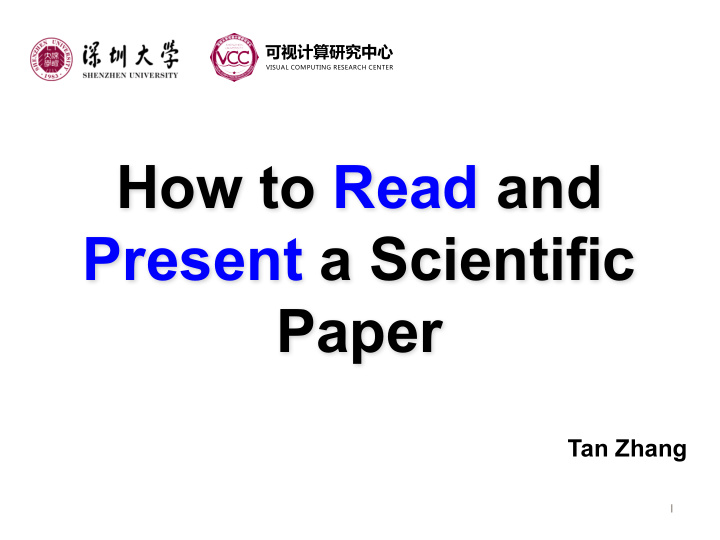 how to read and present a scientific paper