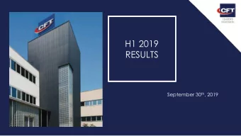 H1 2019  RESULTS September 30 th , 2019  Disclaimer This report (the Report) was drawn up and