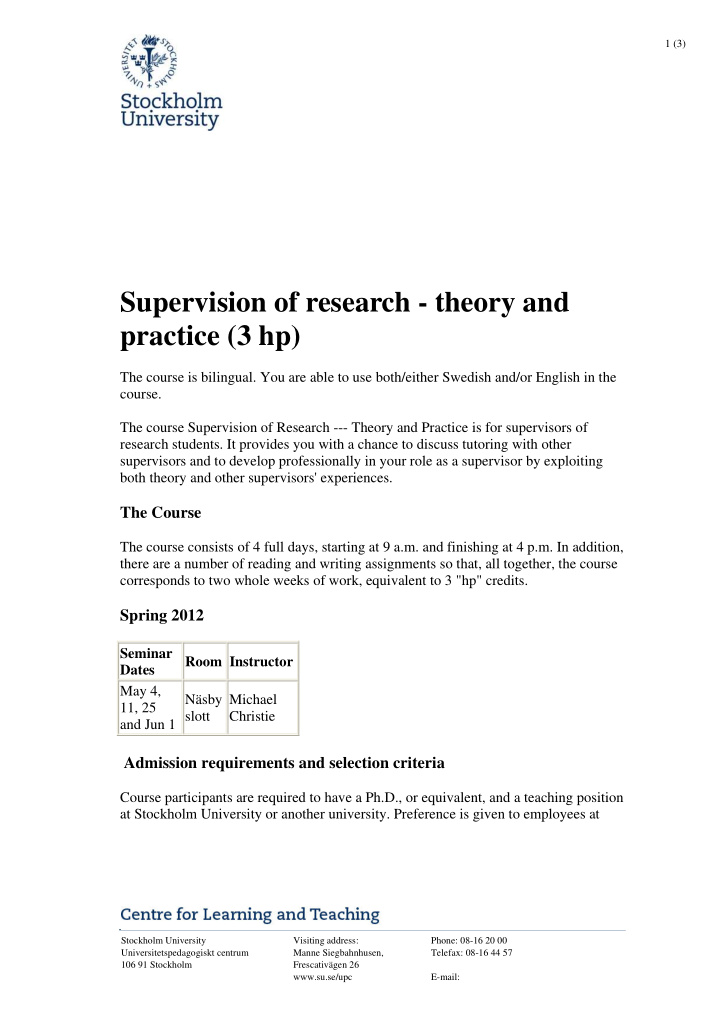 supervision of research theory and practice 3 hp