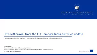 UKs withdrawal from the EU - preparedness activities update  14th industry stakeholder platform