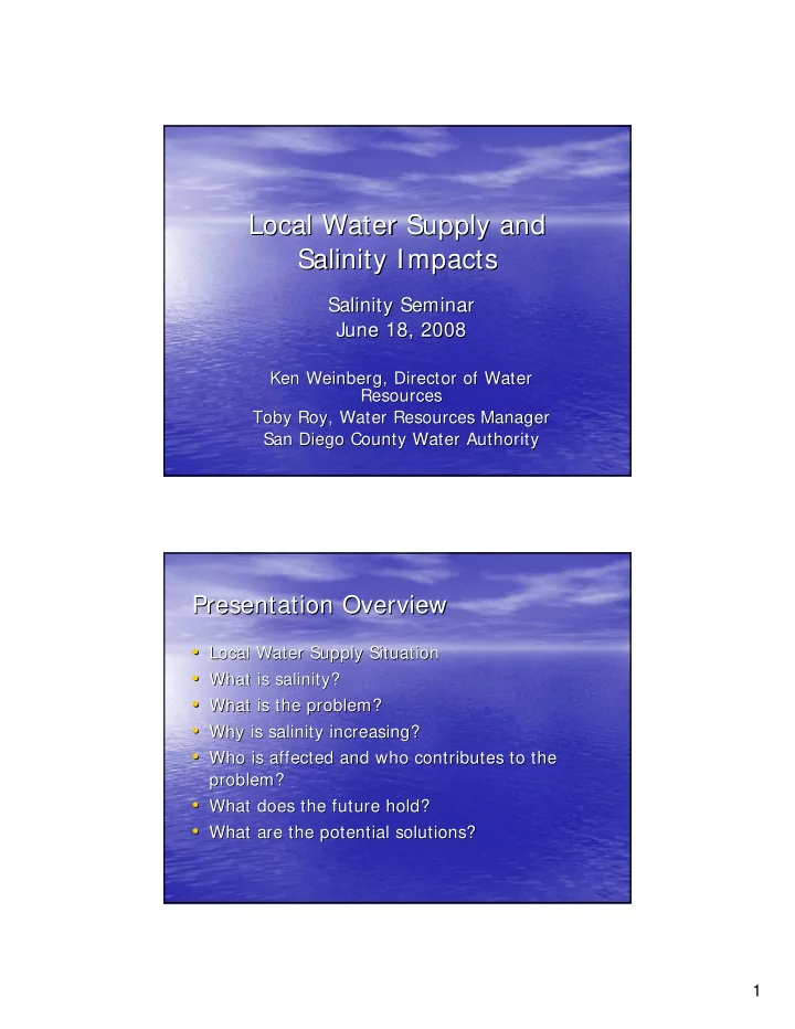 local water supply and local water supply and salinity