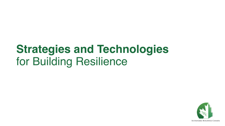 strategies and technologies for building resilience
