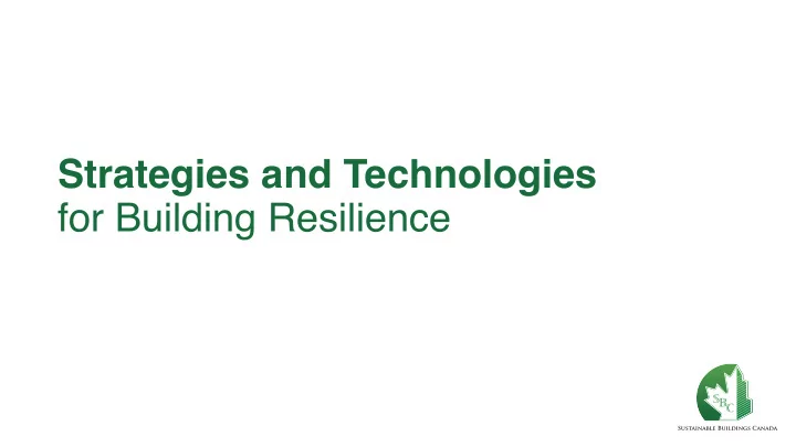 strategies and technologies for building resilience