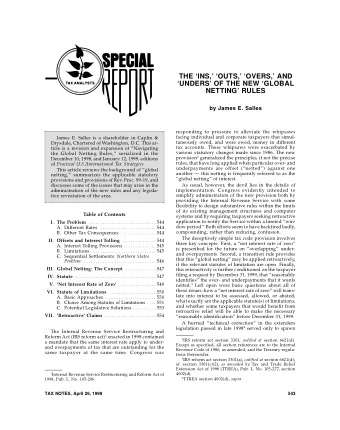 THE INS, OUTS, OVERS, AND  UNDERS OF THE NEW GLOBAL  NETTING RULES