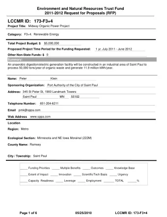 LCCMR ID: 173-F3+4  Project Title:  Midway Organic Power Project  Category:  F3+4.  Renewable
