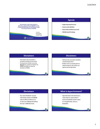 12/6/2019  Agenda  Presentation to the School District  Apportionment Process  Boundary Appeals