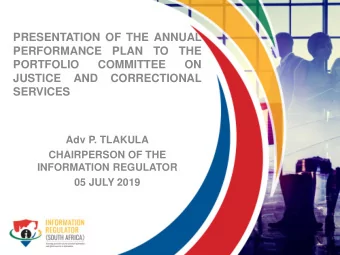 PRESENTATION OF THE ANNUAL  PERFORMANCE  PLAN  TO  THE  PORTFOLIO  COMMITTEE  ON  JUSTICE  AND