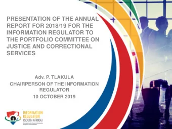 THE PORTFOLIO COMMITTEE ON  JUSTICE AND CORRECTIONAL  SERVICES  Adv. P. TLAKULA  CHAIRPERSON OF THE