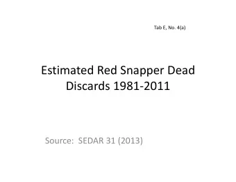 Estimated Red Snapper Dead Discards 1981  2011 Source: SEDAR 31 (2013) Estimated dead discards