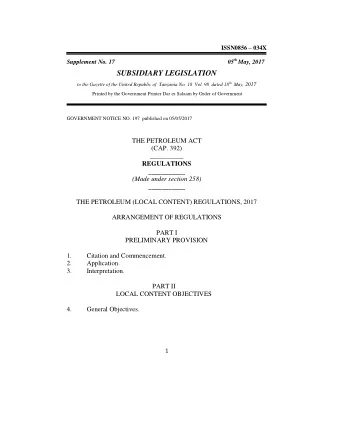 SUBSIDIARY LEGISLATION to the Gazette of the United Republic of  Tanzania No. 18  Vol. 98  dated 18