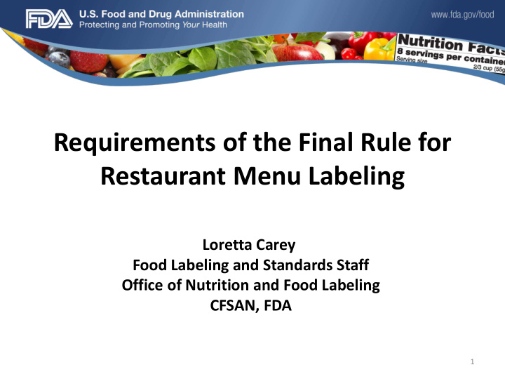 requirements of the final rule for restaurant menu