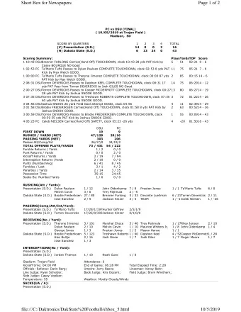 Short Box for Newspapers  Page 1 of 2  PC vs DSU (FINAL)  ( 10/05/2019 at Trojan Field )  Madison,