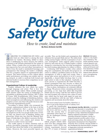 Positive  Safety Culture  How to create, lead and maintain  By Rosa Antonia Carrillo  T  THE