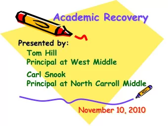 Academic Recovery  Academic Recovery  Presented by:  Presented by:  Tom Hill  Tom Hill  Principal