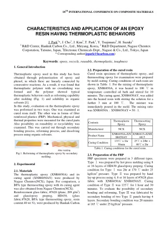 CHARACTERISTICS AND APPLICATION OF AN EPOXY  RESIN HAVING THERMOPLASTIC BEHAVIORS J. Park 1 *, J.