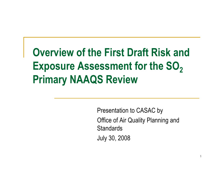 overview of the first draft risk and
