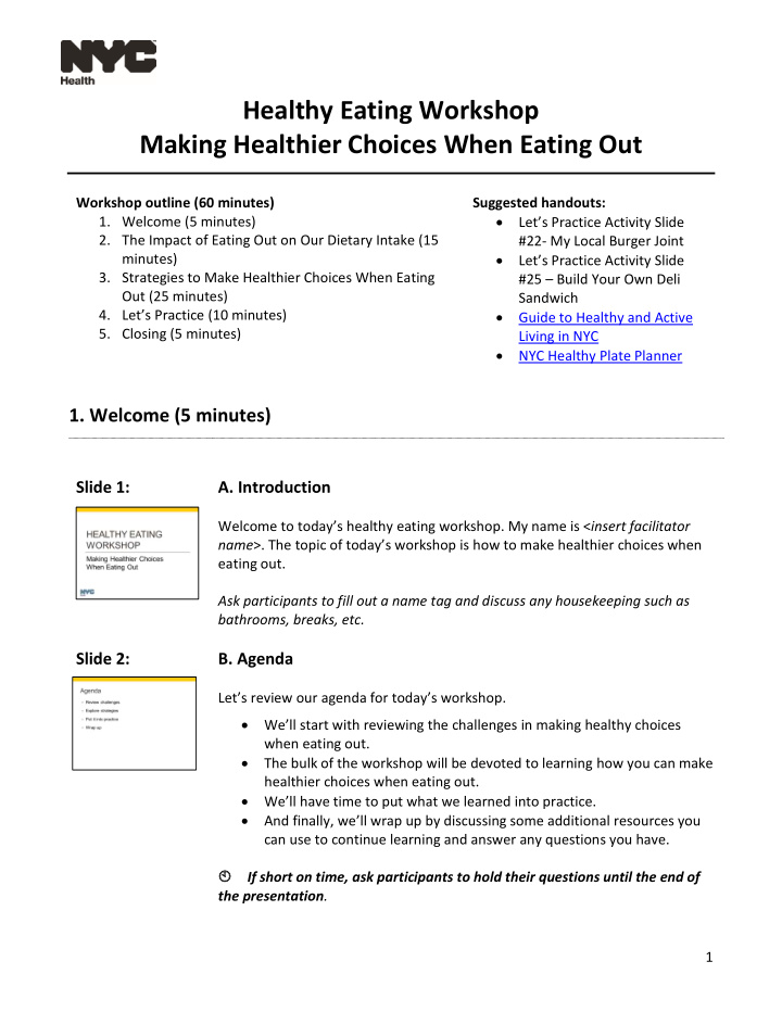 healthy eating workshop making healthier choices when
