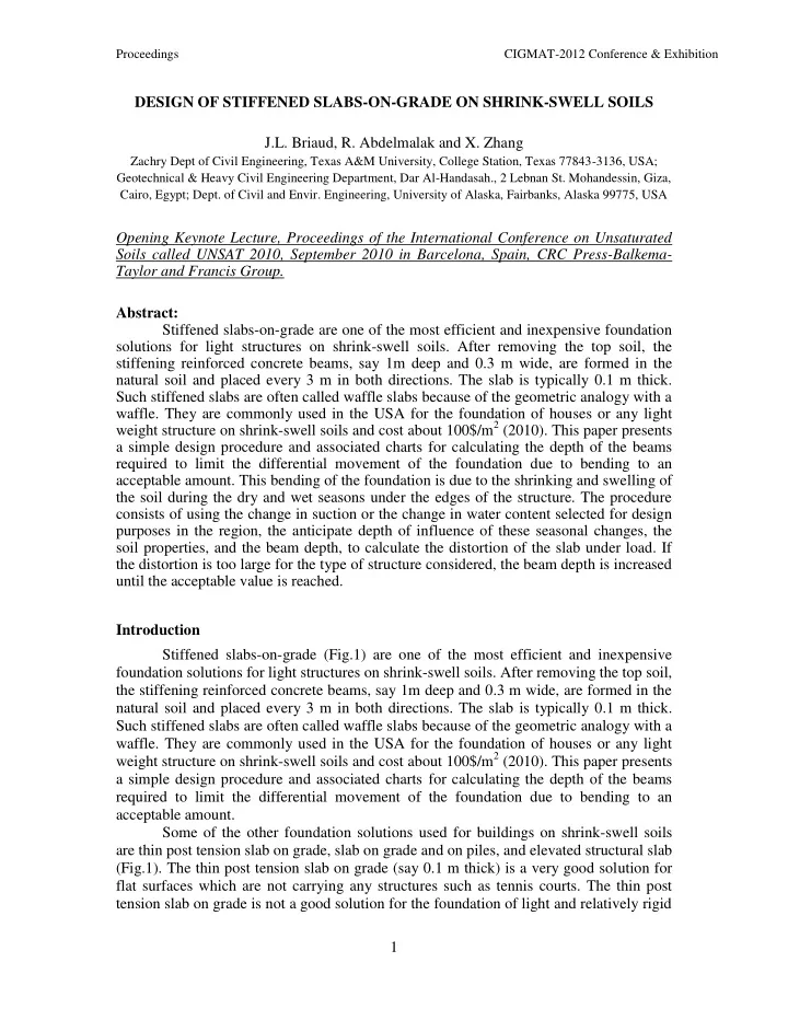 design of stiffened slabs on grade on shrink swell soils